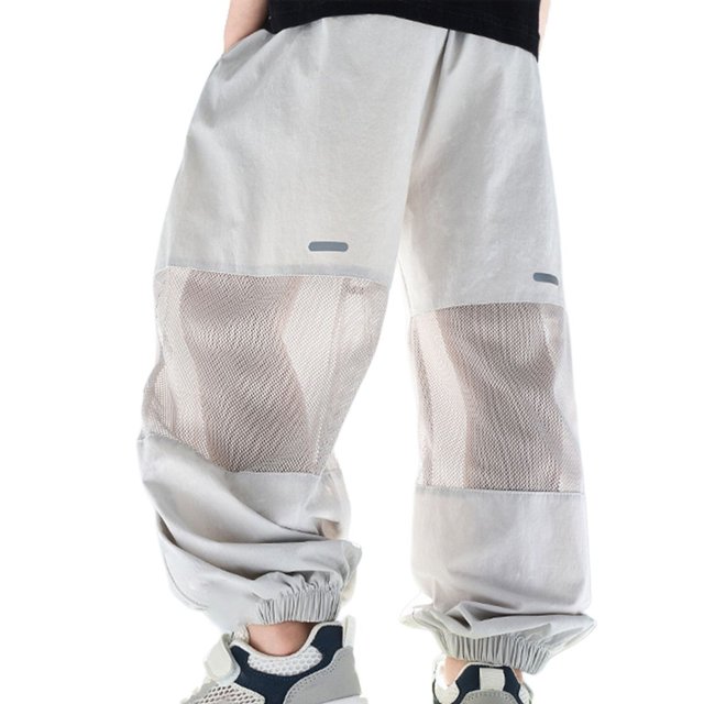WERYOUNG Girls Boys Cargo Pants Spring Summer Comfortable Solid Color Stretch Elastic Waist Wide Leg Mesh Jogger Pants With Pockets Toddler Versatile Daily Wear Pants,Grey,10-11 Years