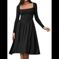 thumbnail image 4 of Vestido Midi Informal de Larga con Cuello Cuadrado para Mujer, Moda de y Otoño Negro L, 4 of 10