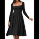 thumbnail image 4 of Vestido Midi Informal de Larga con Cuello Cuadrado para Mujer, Moda de y Otoño Negro S, 4 of 10