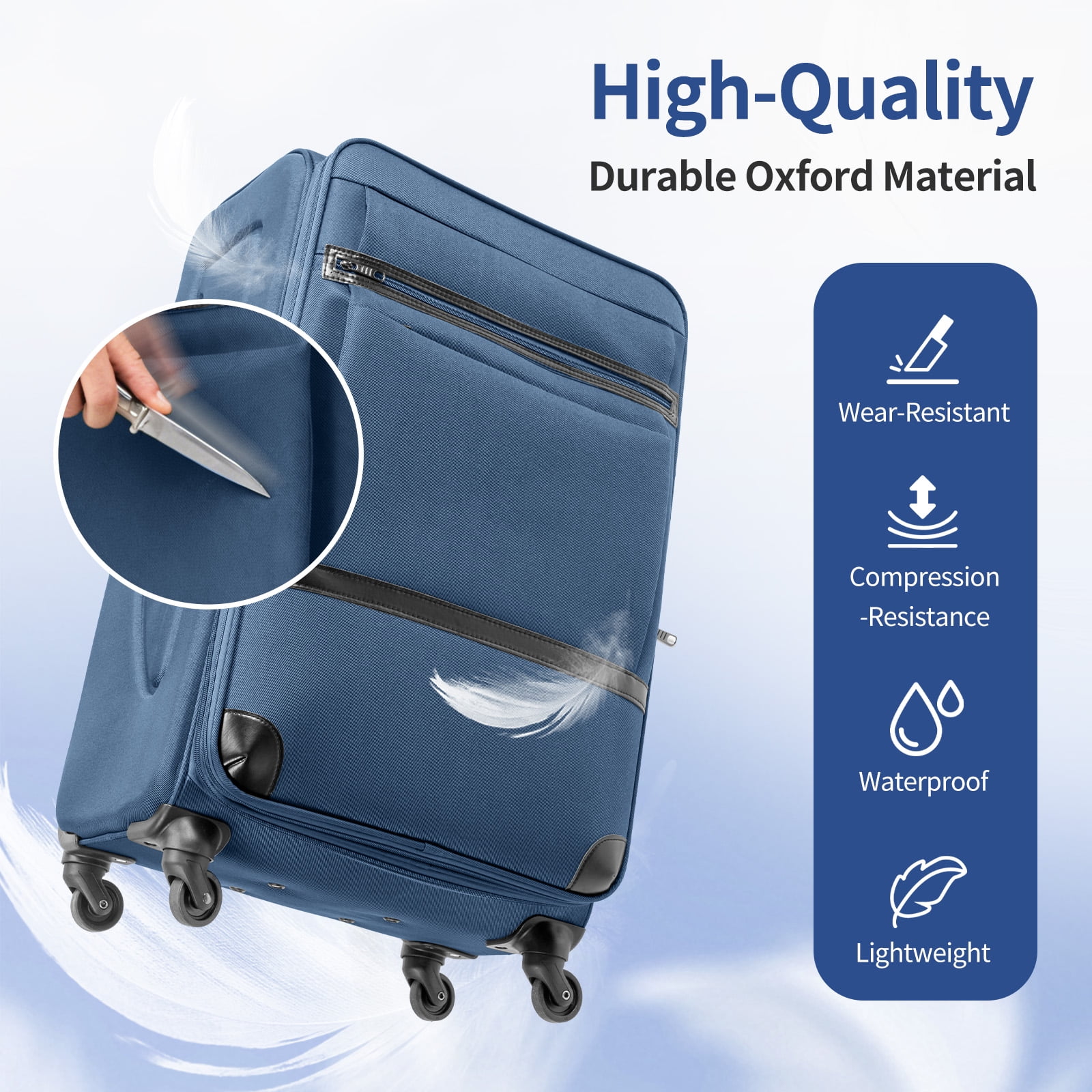 Ktaxon 3-Piece Softside Luggage Set With 8 Set Pcaking Cube TSA Lock, 360° Spinner Wheels Blue