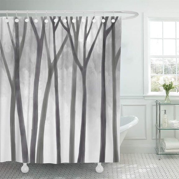 CYNLON White Africa Drawing of Jungle Tree Trunks Idea Quiet Bathroom Decor Bath Shower Curtain 60x72 inch