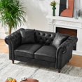 thumbnail image 3 of Sofas for Two 66"Chesterfield ‌tech Fabric Sofa,High-tech Fabric Roll Armrest Sofa,Upholstered Mid Century Modern Couch,2 Seater Couch for Living Room, Office, Apartment, Black,Small Couches, 3 of 13