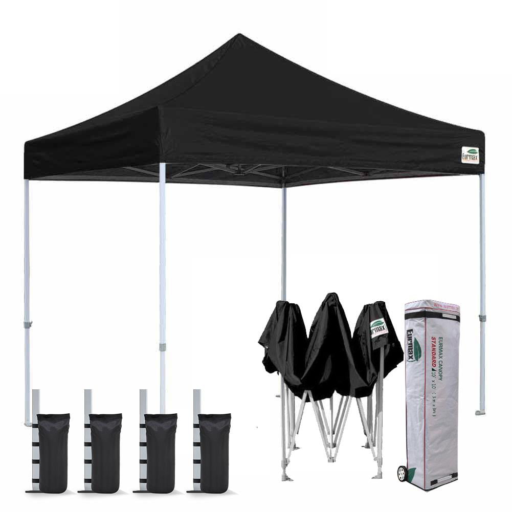 Eurmax 10x10 Fan Shop Canopy Tent with 1 Side Wall and Backpack Carrying Case Bonus 4X Stakes Red 