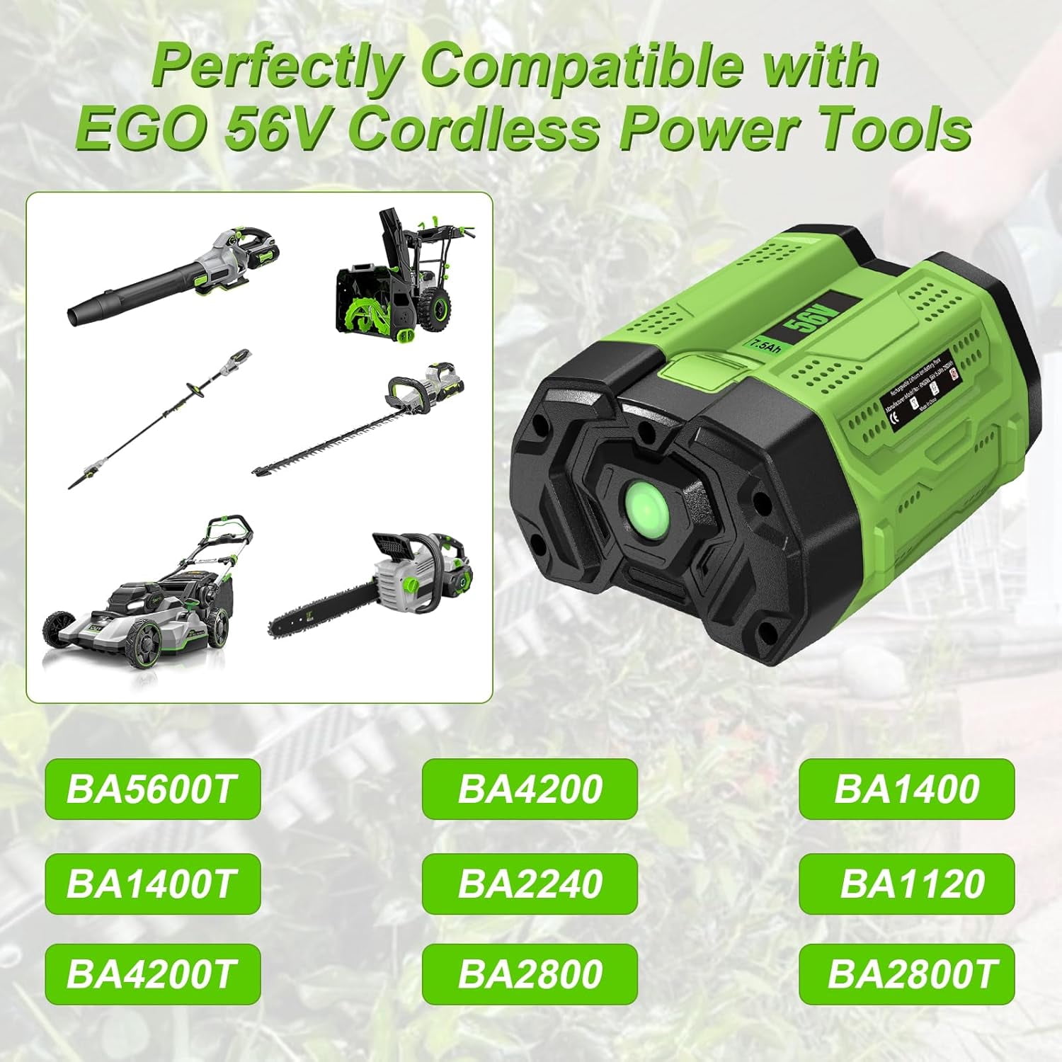 Upgraded 7500mAh Replacement for EGO 56V Battery 7.5Ah Compatible with EGO 56 Volt Lithium-ion Batteries BA2800 BA4200 BA1400 HT2400 LB6504 LB5804 Power+ Tools