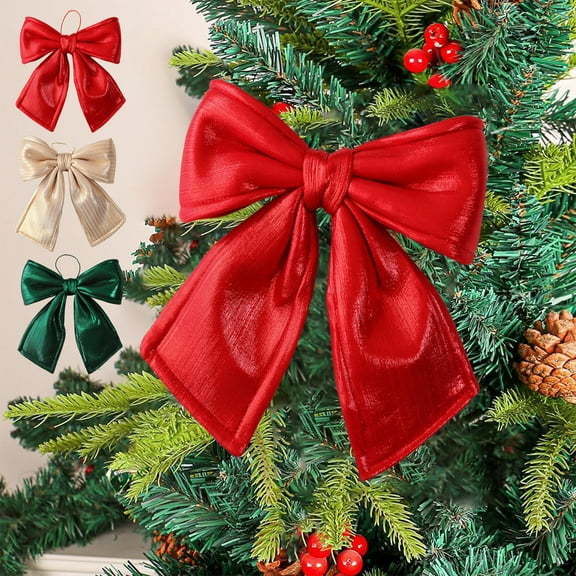 Fwttom Velvet Bows for Christmas Tree, 13.7" x 11.8" Glossy Christmas Tree Bows, Christmas Bows for Christmas Tree Decorations & Holiday Wedding Party Scene, Red
