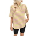 thumbnail image 1 of Pisexur Hauts de Printemps pour Femmes 2025, Hauts pour Femmes, Hauts pour Dames 100 % Coton, Haut Décontracté à Manches Courtes Imprimé Rayé Col Rond Mode Jaune, m, 1 of 7