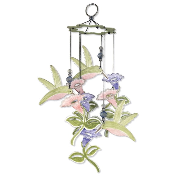 Sunset Vista Metal Garden Wind Chimes, Hummingbird and Flowers, 12-Inch