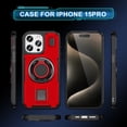 thumbnail image 2 of Hotpom for iPhone 15 Pro Case with 2 Pack Screen Protector, Double Ring Kickstand, Heavy Duty Shockproof Drop Protection and Rugged Anti-Scratch Phone Cover, Red, 2 of 8