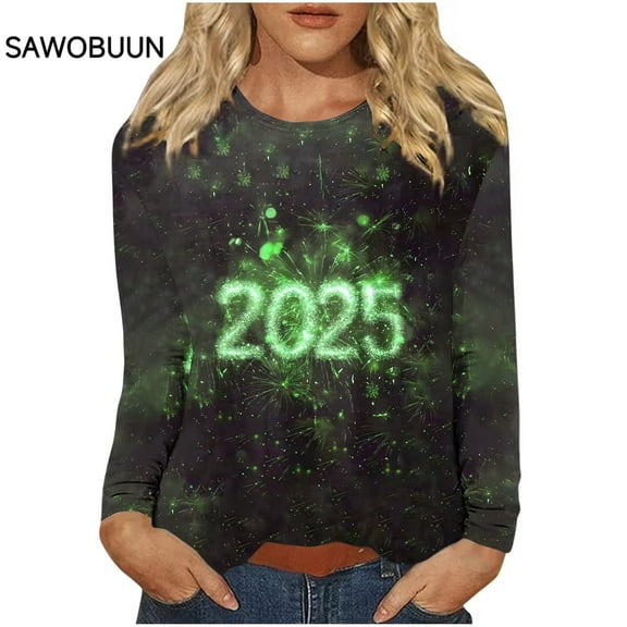 Women's Casual Printed Round-neck Long Sleeved T-shirt Loose Top