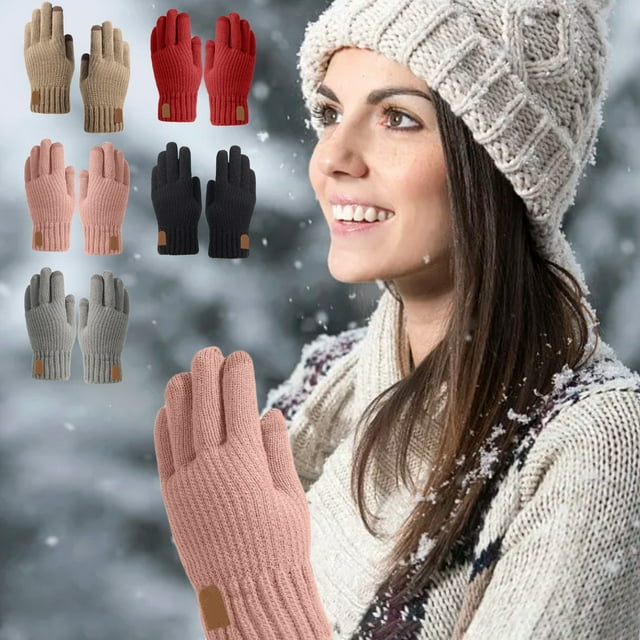 Xihbxyly Guantes de Punto de Lana, Cálidos y Resistentes Al Invierno, con Forro Polar para Climas Fríos, Ideales para Deportes Al Aire Libre, Elásticos y Suaves, Paquete de 2, Disponibles En Café, Ro