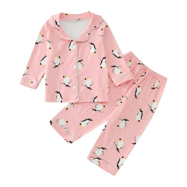 Gibobby Conjunto niña Pijamas de manga larga para niños y niñas con estampado de animados de forro polar cálido camiseta tops pantalones ropa de dormir trajes(Rosa,3-4 Años)