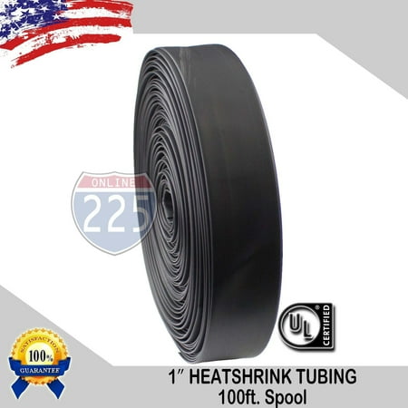 20 FT 1 (25mm) Black Polyolefin 2:1 Heat Shrink Tubing Wire Sleeving UL LOT