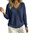 thumbnail image 5 of ClodeEU Women's V Neck Long Sleeve Waffle Tunic Top,Casual Loose Pullover Blouse Navy,Women's Plus S, 5 of 8
