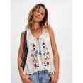 thumbnail image 3 of Women'S Floral Embroidered Tops U Neck Fringe Tie Front Tank Tops Loose Boho Sleeveless Mexican Shirts White XS, 3 of 5