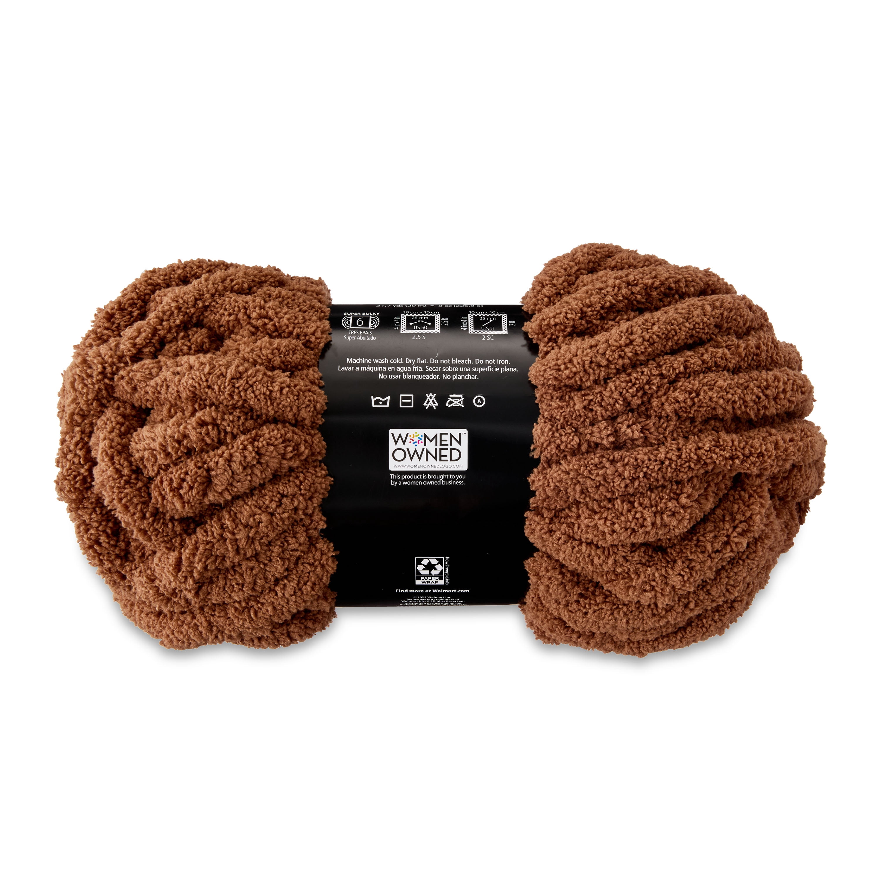 Mainstays Chunky Chenille Yarn, 31.7 yd, Toffee, 100% Polyester, Super Bulky