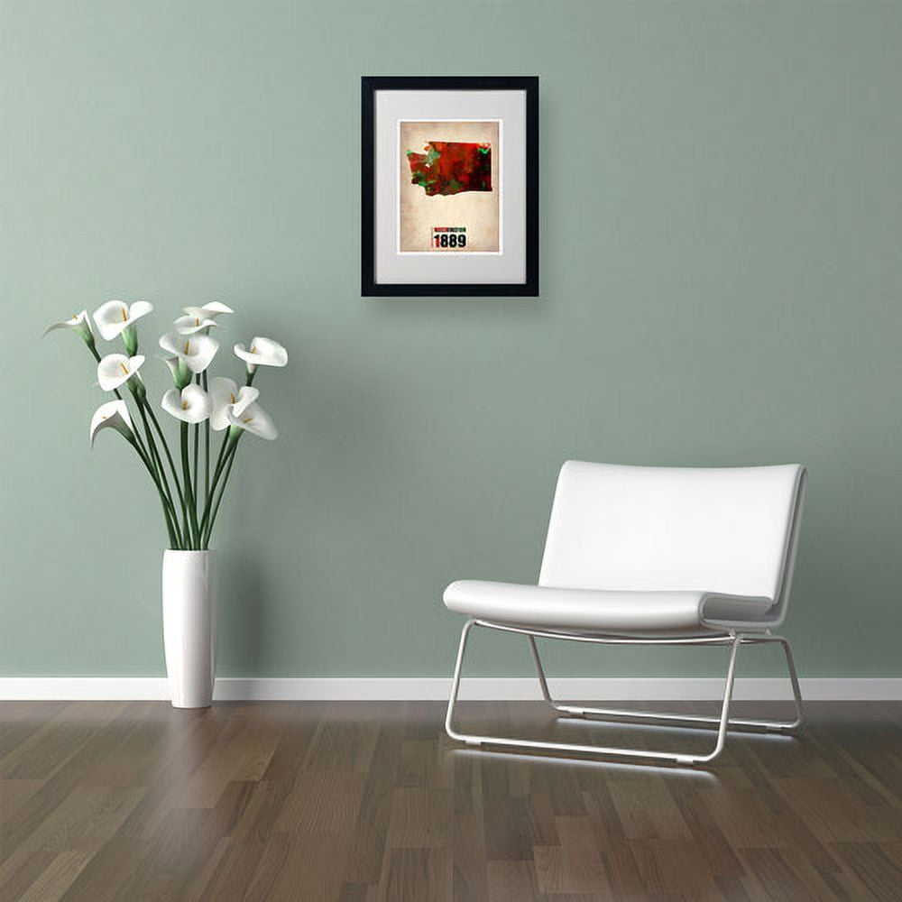 Trademark Fine Art "Washington Watercolor Map" Matted Framed Art by Naxart, Black Frame
