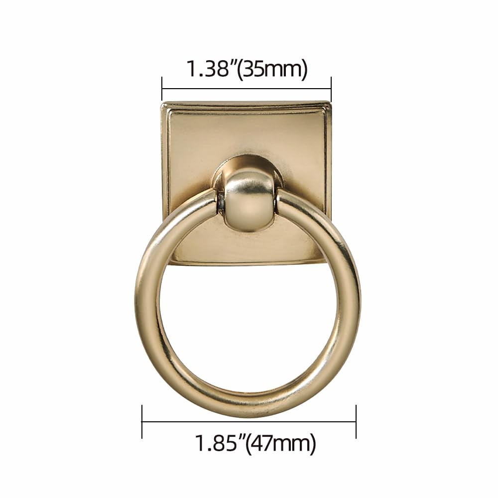 2-Pack 1.9 Inch Ring Cabinet Knobs - Vintage Antique Brass Backplate for Drawer knobs for Dresser, Kitchen Cabinets - Durable Zinc Alloy Hardware.