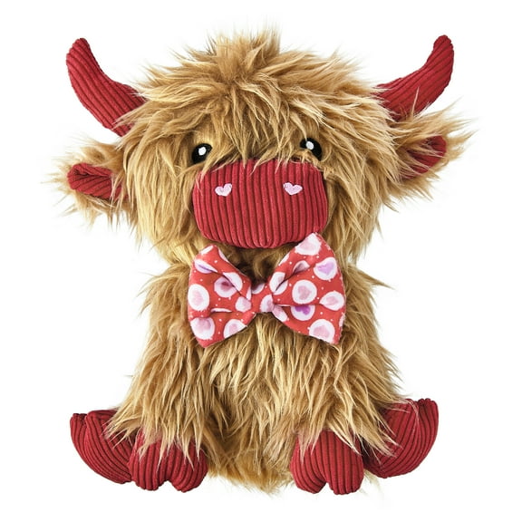Vibrant Life Valentine's Day Velvet Moo Dog Toy, Red and Brown, 9"