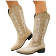 thumbnail image 5 of UngA Womens Cowboy Boots Fashion Embroidery Cowgirl Western Boots Stitched Chunky Heel Mid Calf Boots Khaki,Size 6.5, 5 of 7