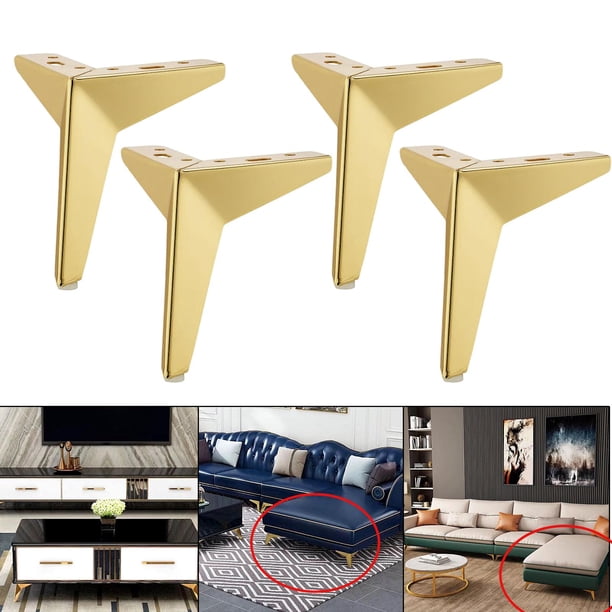 4 piezas de muebles triangulares de hierro patas de sofá patas de silla patas de repuesto para pequeña sala, escritorio de silla, muebles, otomano, sillón Oro 15cm Soledad Patas del gabinete del sofá