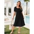 thumbnail image 3 of DARING DIVA Eyelet Square Neck Short Sleeve A Line Midi Dress M Black, 3 of 8