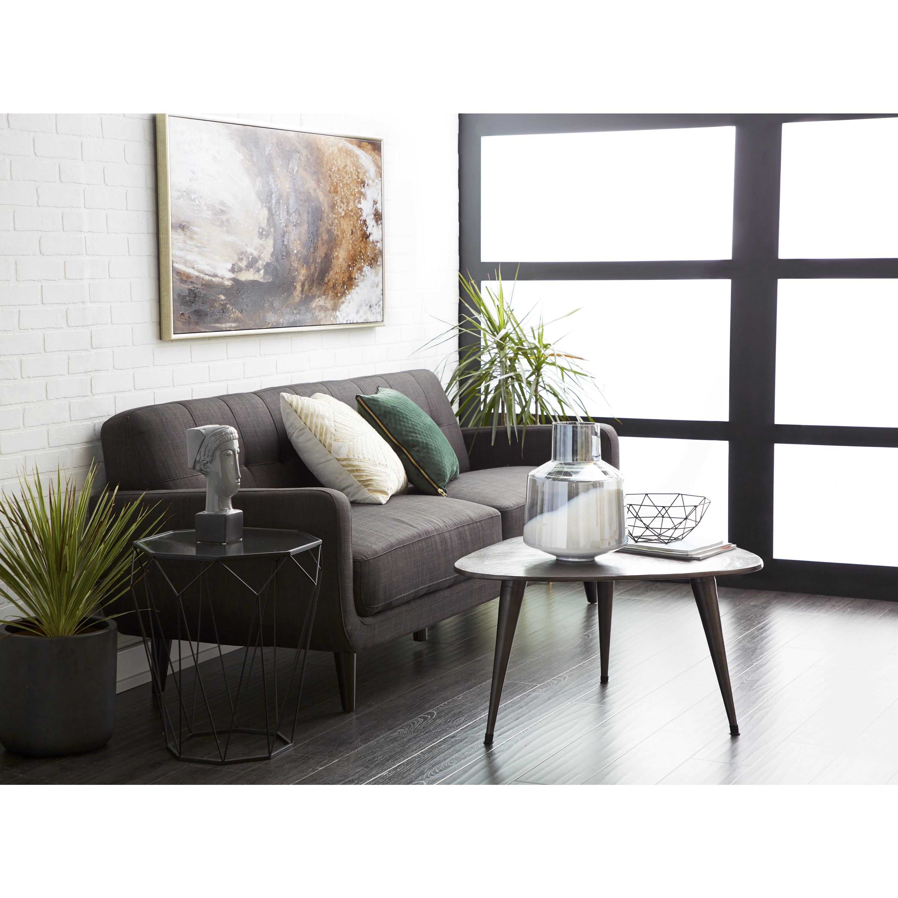 DecMode 22" x 20" Black Metal Contemporary Accent Table