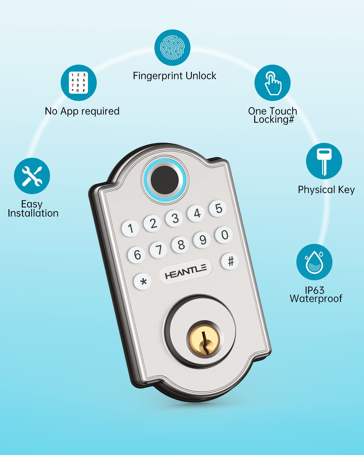 Fingerprint Deadbolt, Heantle Smart Locks for Front Door with Handle, Electronic  Keyless Entry Door Lock, Front Door Handle Set with Digital Keypad Door Lock,  Auto Lock, User Codes for Family