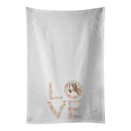 

Cavalier Spaniel Blenheim #5 LOVE White Kitchen Towel Set of 2 19 in x 28 in