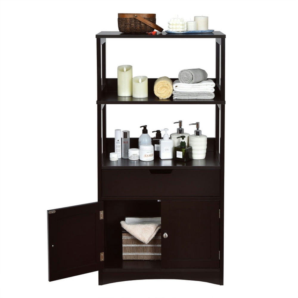 Finihen Storage Cabinet, Bathroom Floor Cabinet, Bathroom Storage Cabinet with Drawer and Shelf Floor Cabinet, for Bathroom, Living Room, Bedroom, Kitchen, Espresso