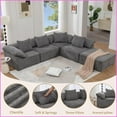 thumbnail image 3 of 5-Piece Modular L-Shaped Sectional Sofa - Convertible Sleeper with Ottoman, Gray Chenille Upholstery | Gray | Chenille | Cushion Back, 3 of 26