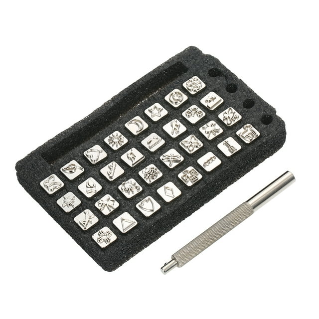 32PCS Indian Pattern Stamper Set Leather Stamping Tool Punch Stamps Knurled Handle Steel Punch Tools for Leathercraft DIY