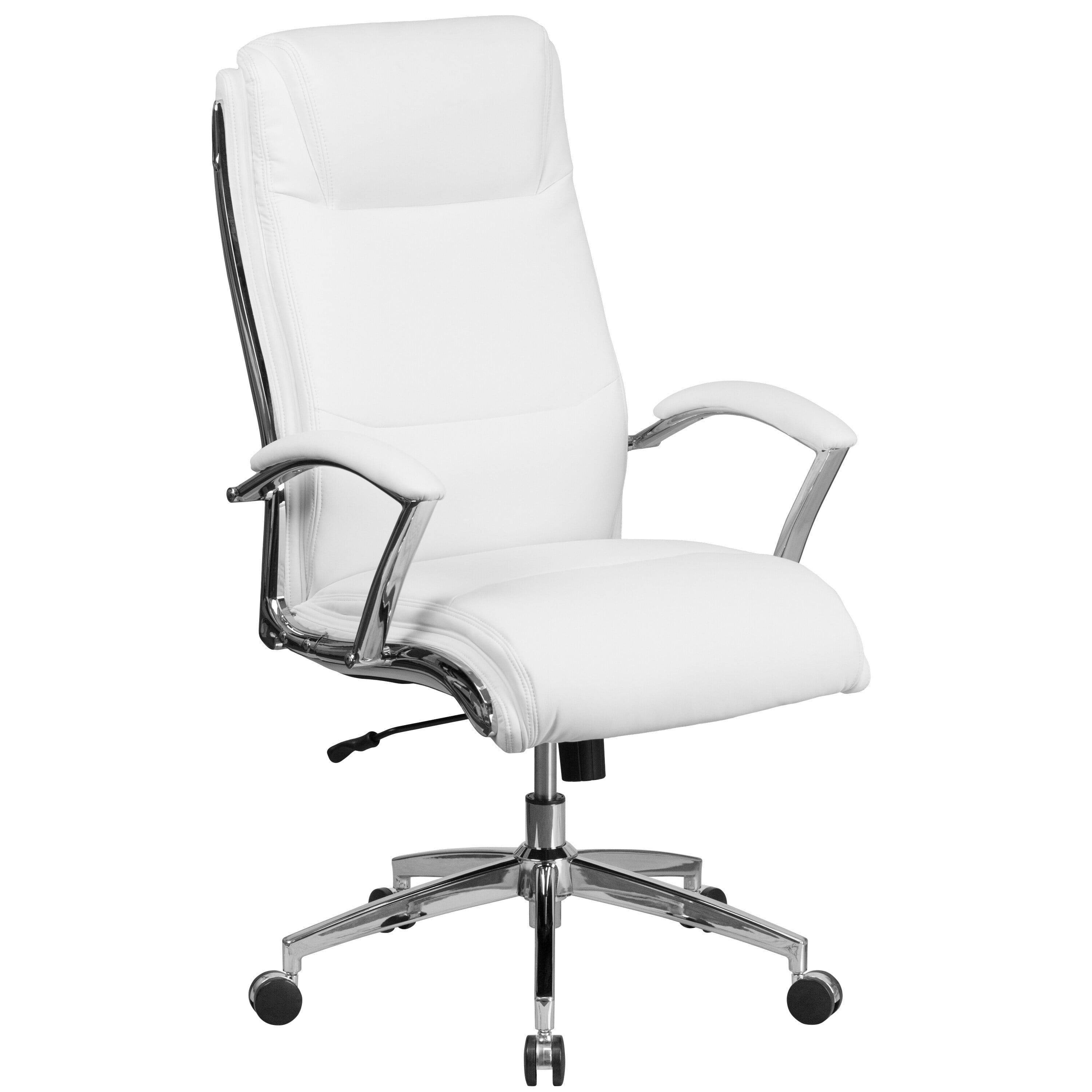 High Back White Leather Office Chair with Padded Arms 