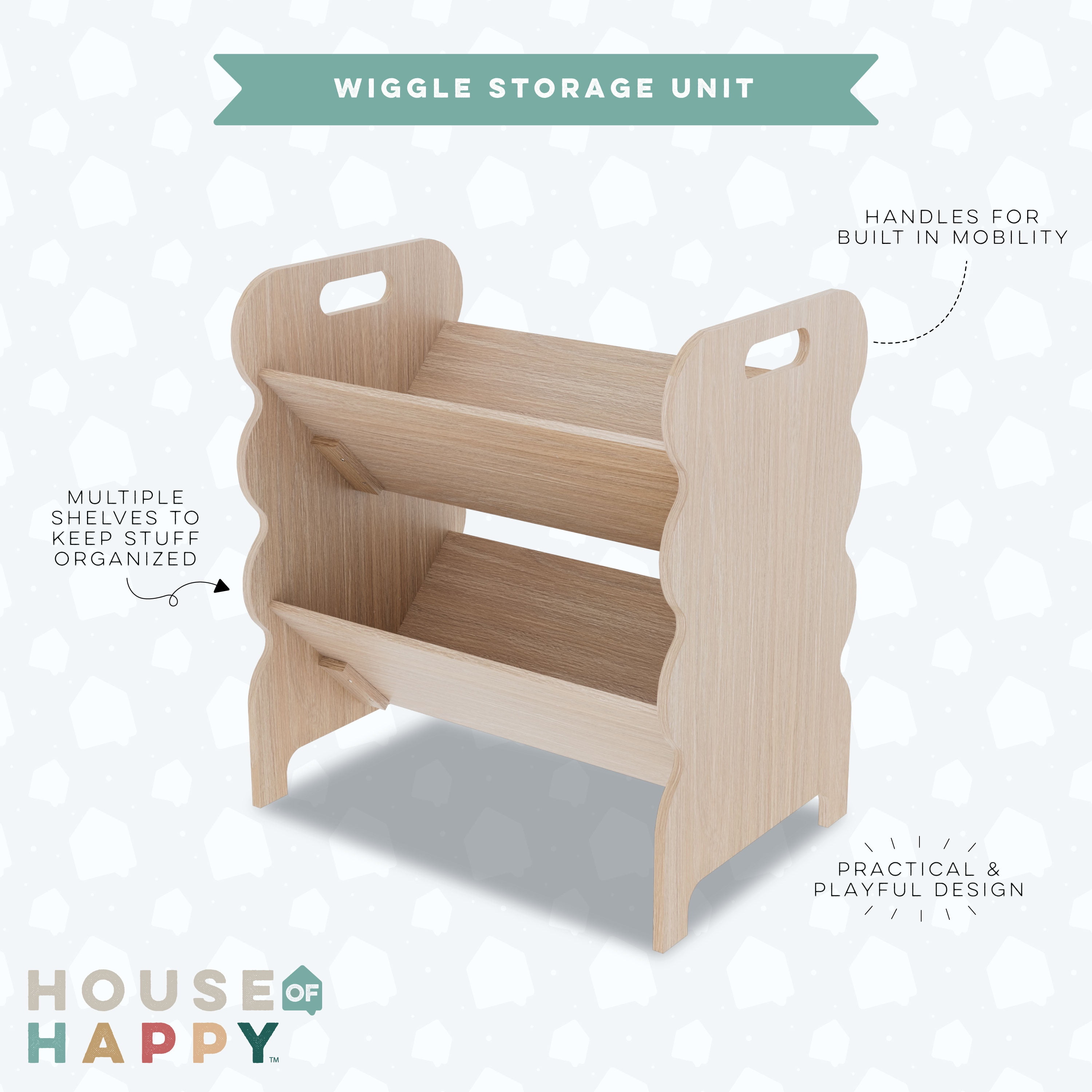 House of Happy Wiggle Storage Unit, Natural for Kids Classroom, Kids Playroom or Kids Bedroom