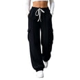 thumbnail image 2 of WIZUTIZ Women's Solid Color High Rise Jogger Pants Elastic Drawstring Waist Side Pockets Tapered Ankle Long Length Casual Sweatpants Soft Stretchy Everyday, 2 of 6
