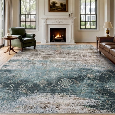 VUNATE 5'x7' Area Rugs for Living Room Machine Washable Rugs Abstract Vintage Distressed Indoor Rug Carpet Soft Lightweight Large Area Rug for Bedroom Dining Room Kitchen Foldable Nonslip Rug Teal