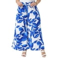 thumbnail image 1 of Pantalones Palazzo de Pierna Ancha Floral de Talla Grande para Mujer Agnes Orinda, Cintura Alta Elástica, Casual, Largos, de Verano, 2X, Azul, 1 of 6