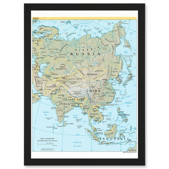 CIA 2004 Map Asia Continent China Russia India Artwork Framed Wall Art Print A4