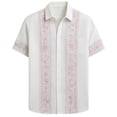 thumbnail image 3 of FINALGANG Mens Floral Striped Print Short Sleeve Button Down Collared Shirt Casual Loose Fit Shirt For Beach Vacation Daily Streetwear Light Pink XXXXL, 3 of 4