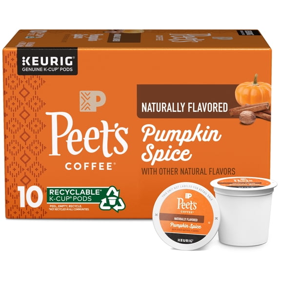 Peet's Coffee, Flavored Light Roast Keurig K-Cup Pods - Pumpkin Spice 10 Count (1 Box of 10 K-Cup Pods)
