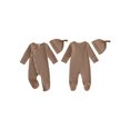 thumbnail image 2 of Cjfdfy Newborn Baby Boy Girl Footed Romper Outfit Solid Color Ribbed Long Sleeve Side Snaps Jumpsuit With Hat Infant Cute Coming Home Fall Winter Outfit 0-6 Months, 2 of 6
