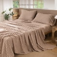 thumbnail image 4 of MooMee Gingham Sheet Set 100% Washed Cotton Linen Like Textured Extra Deep Pocket Breathable Lightweight 4-Piece (Dark Orange, Queen), 4 of 9
