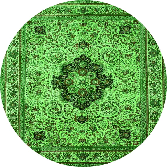 Ahgly Company Indoor Round Medallion Green Traditional Area Rugs, 7' Round
