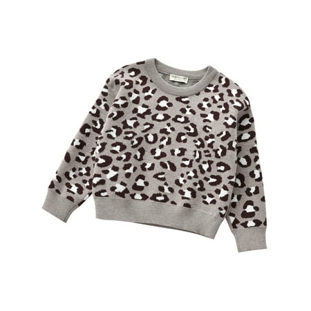 

Gupgi Infant Baby Girls Boys Clothing Long Sleeves Pullover Sweater Leopard Round Collar Knitted Clothes Sets