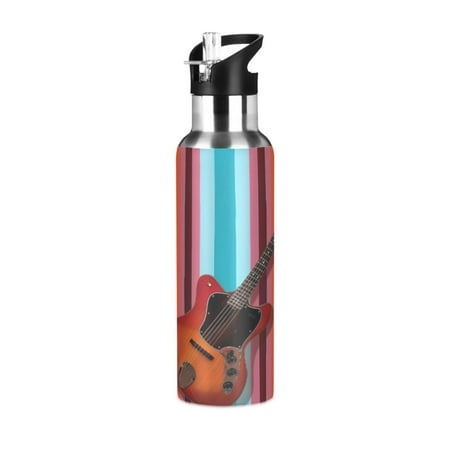 

ALAZA A Guitar on Stripe Water Bottle Insulated Flask Stainless Steel Straw Lid 20 oz