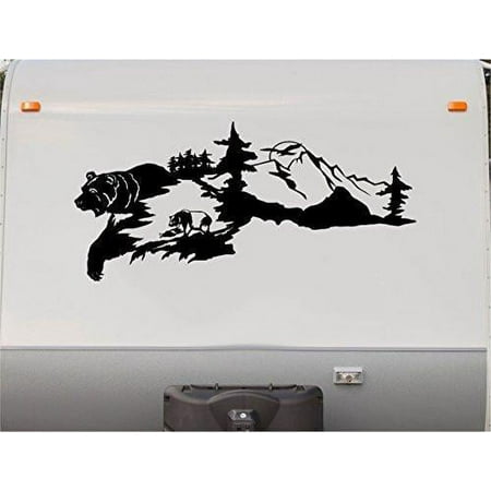 Bear Fishing RV Camper Vinyl Decal Sticker Mountain Scene