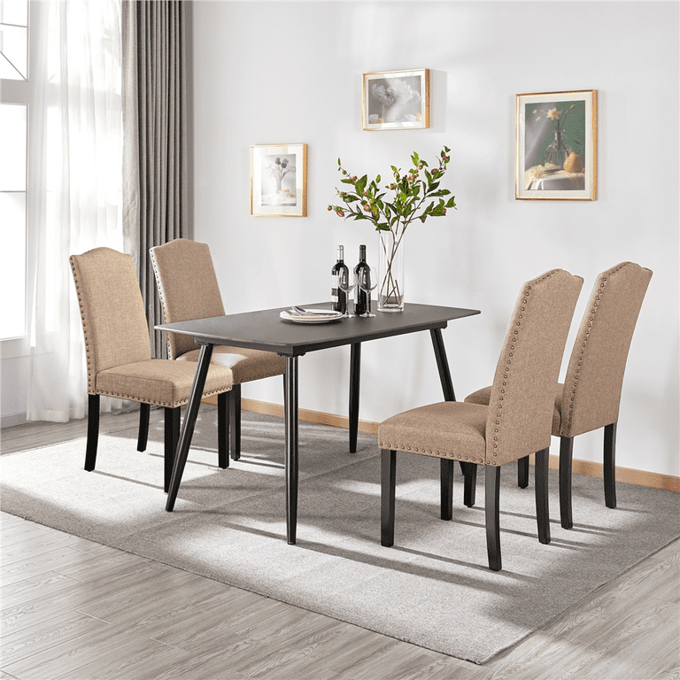 Easyfashion Set of 2 Classic Upholstered Dining Chair Khaki