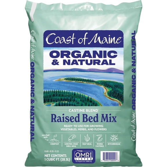 Coast of Maine Castine Blend Organic Raised Bed Soil Mix with All Natural Ingredients for Vegetables, Herbs, and Flowers, 1 Cubic Feet 6 Pack