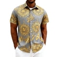 thumbnail image 1 of Mens Casual Manga Corta Botón Abajo Camisas Impresas Vacaciones Cuello Abierto Superior, Poliéster Suave Verano Playa Desgaste, 1 of 7
