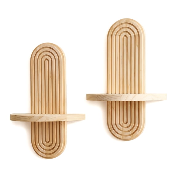 2 Pack Floating Shelves Bathroom for Wall- Handmade Solid Wood Floating Shelves Rainbow Arch Trinket Storage Rack Wall Decor for Bedroom Living Room Nursery Bathroom, Beige