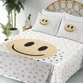 thumbnail image 3 of Ambesonne Emoji Fitted & Top Sheet Set with Sham, Simple Happy Face on Spots, Off White Beige Black, 3 of 5